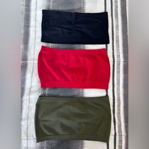 3 Bandeau Tops: Black, Red, and Green